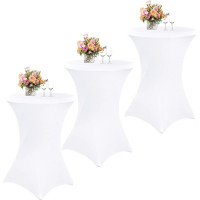 Set 3 huse masa evenimente, Quasar & Co.®, huse elastice, fete de masa elastice pentru masa cocktail, d 75-85 cm, h 110-120 cm, alb