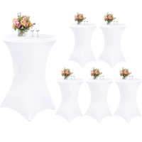 Set 6 huse masa evenimente, Quasar & Co.®, huse elastice, fete de masa elastice pentru masa cocktail, d 75-85 cm, h 110-120 cm, alb