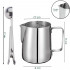 Set latiera pentru spumare lapte cu gradatie si lingurita dozatoare cafea/ceai, Quasar & Co.®, cu maner si cioc, cu clema de inchidere, cana barista, inox, 600 ml, argintiu [10]