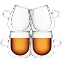 Set 4 cesti cu pereti dubli, Quasar & Co.®, sticla termorezistenta, 250 ml, transparent