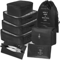 Set 8 huse organizare bagaj, Quasar & Co.®, organizatoare valiza/troler, negru