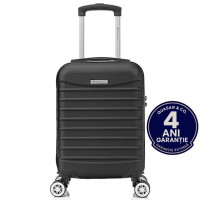 Troler cabina avion Quasar & Co.®, 40x30x20cm, bagaj de mana, troller cu fermoar sigur, cifru, maner telescopic lung, geamantan cu 4 roti duble, detasabile, 360°, valiza ABS 2.8 mm, rezistent, 2 compartimente cu buzunar, 10kg, LINE, negru