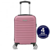 Troler cabina avion Quasar & Co.®, 40x30x20cm, bagaj de mana, troller cu fermoar sigur, cifru, maner telescopic lung, geamantan cu 4 roti duble, detasabile, 360°, valiza ABS 2.8 mm, rezistent, 2 compartimente cu buzunar, 10kg, LINE, roz pudrat