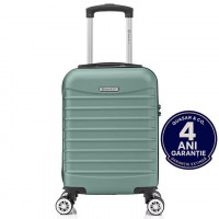 Troler cabina avion Quasar & Co.®, 40x30x20cm, bagaj de mana, troller cu fermoar sigur, cifru, maner telescopic lung, geamantan cu 4 roti duble, detasabile, 360°, valiza ABS 2.8 mm, rezistent, 2 compartimente cu buzunar, 10kg, LINE, turcoaz