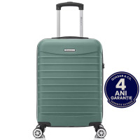 Troler cabina avion Quasar & Co.®, 55x36x20cm, bagaj de mana, troller cu fermoar antifurt, cifru, maner telescopic lung, geamantan cu 4 roti duble silentioase 360°, valiza ABS 2.8 mm, rezistent, 2 compartimente cu buzunar, 10kg, LINE, turcoaz deschis