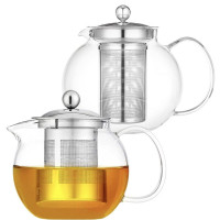 Set 2 ceainice cu infuzor, Quasar & Co.®, recipiente pentru ceai/cafea, 650 ml, transparent