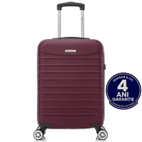 Troler cabina avion Quasar & Co.®, 55x36x20cm, bagaj de mana, troller cu fermoar antifurt, cifru, maner telescopic lung, geamantan cu 4 roti duble silentioase 360°, valiza ABS 2.8 mm, rezistent, 2 compartimente cu buzunar, 10kg, LINE, visiniu