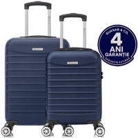 Set 2 trolere cabina, Quasar & Co.®, 40x30x20 cm cu roti detasabile si 55x36x20 cm, bagaj de mana, troller cu fermoar antifurt, cifru, maner telescopic lung, geamantan 4 roti duble 360°, valiza ABS 2.8 mm rezistent, 10kg, LINE, Bleumarin