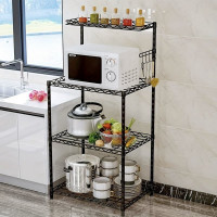 Raft, Quasar & Co.®, suport bucatarie, rafturi cu 5 carlige, etajera cu 3 spatii depozitare, pretabil cuptor cu microunde, 58 x 35 x 122 cm, metal, negru