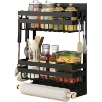 Raft universal, Quasar & Co.®, 2 polite, suport rola prosop, 4 carlige, prindere magnetica, 30 x 11 x 38 cm, negru