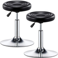 Set 2 scaune tip taburet bucatarie/bar, Quasar & Co.®, rotative, reglabile pe inaltime, tapitate cu piele ecologica, taburete pretabile pentru cosmetica, salon, living sau industrial, 32x42-55 cm, VIVO, negru