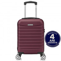 Troler cabina avion Quasar & Co.®, 40x30x20cm, bagaj de mana, troller cu fermoar sigur, cifru, maner telescopic lung, geamantan cu 4 roti duble, detasabile, 360°, valiza ABS 2.8 mm, rezistent, 2 compartimente cu buzunar, 10kg, LINE, visiniu