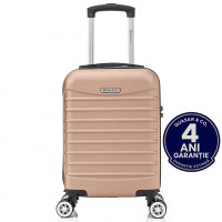 Troler cabina avion Quasar & Co.®, 40x30x20cm, bagaj de mana, troller cu fermoar sigur, cifru, maner telescopic lung, geamantan cu 4 roti duble, detasabile, 360°, valiza ABS 2.8 mm, rezistent, 2 compartimente cu buzunar, 10kg, LINE, crem
