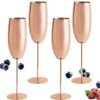 Set 4 pahare sampanie, Quasar & Co.®, otel inoxidabil, h 25 cm, 260 ml, rose gold