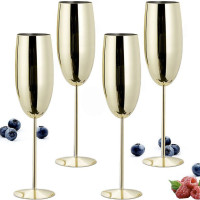 Set 4 pahare sampanie, Quasar & Co.®, otel inoxidabil, h 25 cm, 260 ml, golden