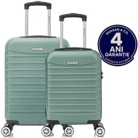 Set 2 trolere cabina, Quasar & Co.®, 40x30x20 cm cu roti detasabile si 55x36x20 cm, bagaj de mana, troller cu fermoar antifurt, cifru, maner telescopic lung, geamantan 4 roti duble 360°, valiza ABS 2.8 mm rezistent, 10kg, LINE, Turcoaz deschis