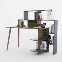 Birou, Quasar & Co.®, mobilier living/office, 141.8 x 60 x 121.4 cm, MDF, gri/nuc