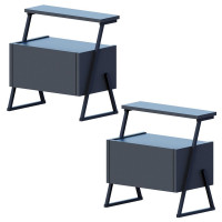Set 2 noptiere, Quasar & Co.®, MDF, 49x29.5x50 cm, gri antracit/negru