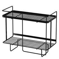Raft depozitare peste bazinul de toaleta, Quasar & Co.®, 2 etajere, prindere prin lipire, metal, 34 x 15.5 x 33 cm, negru