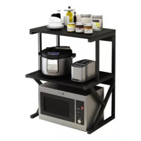Raft cuptor microunde, Quasar & Co.®, suport bucatarie, rafturi cu 2 niveluri, etajera cu cadru metalic si polite lemn, model Duo, 54x37x68,5 cm, negru