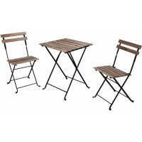 Set mobilier gradina, Quasar & Co.®, pentru balcon, terasa, bistro, format din masa si 2 scaune, pliabil, metal-lemn, natur-negru
