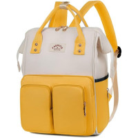 Rucsac, Quasar & Co.®, pentru mamici si bebelusi, compartimentat, textil, 37 x 27 x 16 cm, galben-alb