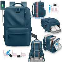 Rucsac Quasar & Co.®, bagaj de mana avion, multifunctional, extensibil, impermeabil, compartiment pantofi, compartiment laptop, sistem agatare pe troler, rucsac calatorie/voiaj pretabil drumetii/scoala, cu USB, textil, 43x30x20-28 cm, verde inchis