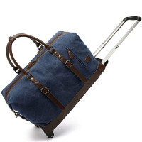 Geanta voiaj, Quasar & Co.®, tip troler, duffle, 57x39x25 cm, oxford/piele ecologica, albastru