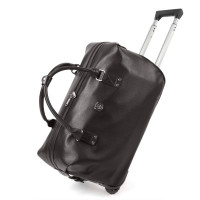 Geanta voiaj, Quasar & Co.®, tip troler, duffle, 52x28x27 cm, piele ecologica, maro
