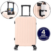 Troler cabina avion Quasar & Co.®, 55x35x22cm, bagaj de mana, troller cu fermoar antifurt, cifru, maner telescopic lung, geamantan cu 4 roti duble silentioase 360°, valiza ABS 2.8 mm, rezistent, port USB, suport de pahar, 10kg, Legend, Somon