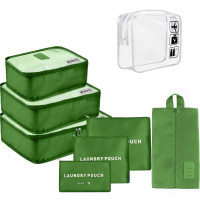 Set 7 huse organizare bagaj si o gentuta cosmetice calatorie, Quasar & Co.®, pretabile voiaj, accesorii valiza/troler, verde
