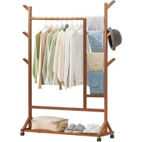 Cuier hol, Quasar & Co.®, cu roti, pretabil imbracaminte/incaltaminte, bambus, 100 x 35 x 155 cm, maro