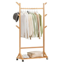 Cuier hol, Quasar & Co.®, cu roti, pretabil imbracaminte/incaltaminte, bambus, 80 x 35 x 155 cm, natur