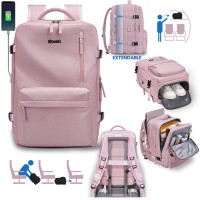 Rucsac Quasar & Co.®, bagaj de mana avion, multifunctional, extensibil, impermeabil, compartiment pantofi, compartiment laptop, sistem agatare pe troler, rucsac calatorie/voiaj pretabil drumetii/scoala, cu USB, textil, 43x30x20-28 cm, roz