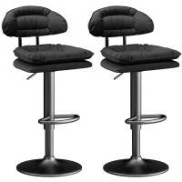 Set 2 scaune de bar, Quasar & Co.®, rotativ, sistem rotire 360°, inalt, reglabil pe inaltime, suport picioare, pretabil bucatarie, metal/piele ecologica/burete, CLEO, negru