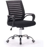 Scaun de birou Quasar & Co.®, model Delta, ergonomic, inaltime reglabila, scaune 5 roti pivotante, baza cromata, mesh/tesatura, negru