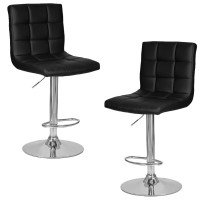 Set 2 scaune bar, Quasar & Co.®, inalt, inaltime reglabila, rotativ, sistem rotire 360°, picior antiderapant, baza cromata, suport fix metalic pentru picioare, pretabil bucatarie, piele ecologica, MODO, negru