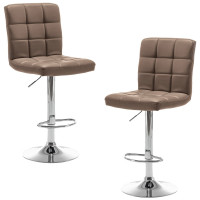 Set 2 scaune bar, Quasar & Co.®, inalt, inaltime reglabila, rotativ, sistem rotire 360°, picior antiderapant, baza cromata, suport fix metalic pentru picioare, pretabil bucatarie, piele ecologica, MODO, cafeniu