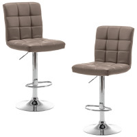 Set 2 scaune bar, Quasar & Co.®, inalt, inaltime reglabila, rotativ, sistem rotire 360°, picior antiderapant, baza cromata, suport fix metalic pentru picioare, pretabil bucatarie, piele ecologica, MODO, bej