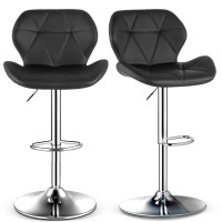 Set 2 scaune bar, Quasar & Co.®, inaltime reglabila, sistem rotire 360°, picior antiderapant, baza cromata, suport fix metalic pentru picioare, sezut tip scoica, piele ecologica, NOMA, negru