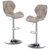 Set 2 scaune bar, Quasar & Co.®, inaltime reglabila, sistem rotire 360°, picior antiderapant, baza cromata, suport fix metalic pentru picioare, sezut tip scoica, piele ecologica, NOMA, ivoire