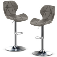 Set 2 scaune bar, Quasar & Co.®, inaltime reglabila, sistem rotire 360°, picior antiderapant, baza cromata, suport fix metalic pentru picioare, sezut tip scoica, piele ecologica, NOMA, gri