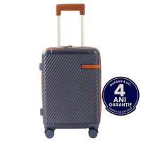 Troler cabina avion Quasar & Co.®, 56x38x23cm, bagaj de mana, troller cu cifru, maner telescopic lung, geamantan cu 4 roti duble silentioase 360°, valiza ABS, 2 compartimente cu buzunar, LUXOR, albastru