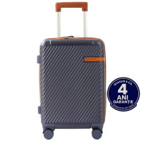 Troler mediu extensibil Quasar & Co.®, 64x41x26.5-31 cm, bagaj de cala, valiza cu cifru, maner telescopic lung, geamantan cu 4 roti duble silentioase 360°, ABS, 2 compartimente cu buzunar, LUXOR, albastru