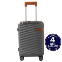 Troler cabina avion Quasar & Co.®, 56x38x23cm, bagaj de mana, troller cu cifru, maner telescopic lung, geamantan cu 4 roti duble silentioase 360°, valiza ABS, 2 compartimente cu buzunar, LUXOR, gri