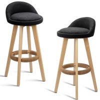 Set 2 scaune bar, Quasar & Co.®, rotative, sistem rotire 360°, inalte, tapitate, pretabile bucatarie, 37x37x80 cm, lemn/textil/burete, LOFT, negru