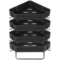 Set 4 etajere de colt, Quasar & Co.®, universale, suspendate, cu 2 bare prosop, 4 carlige, 23x23x5 cm, metal, Negru