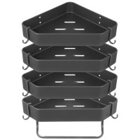 Set 4 etajere de colt, Quasar & Co.®, universale, suspendate, cu 2 bare prosop, 4 carlige, 23x23x5 cm, metal, Gri antracit