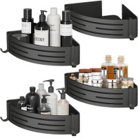 Set 4 etajere de colt, Quasar & Co.®, universale, suspendate, cu 8 carlige, 21x21x 6,8 cm, aluminiu, Negru