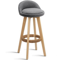 Scaun de bar Quasar & Co.®, rotativ, sistem rotire 360°, inalt, tapitat, scaune pretabile bucatarie, 37x37x80 cm, lemn/textil/burete, LOFT, gri